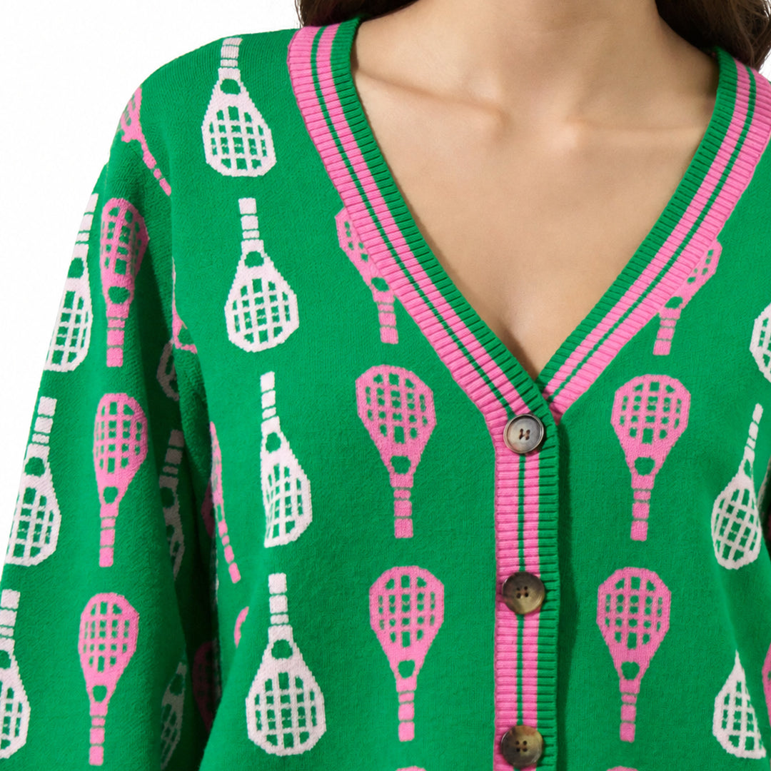 Custom Green Motif V-Neck Cardigan - PG10274