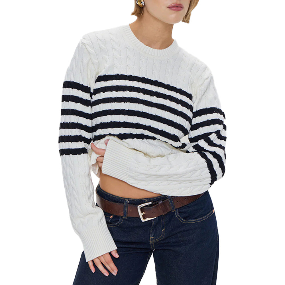 Custom Cotton Striped Women Sweater - PG7215