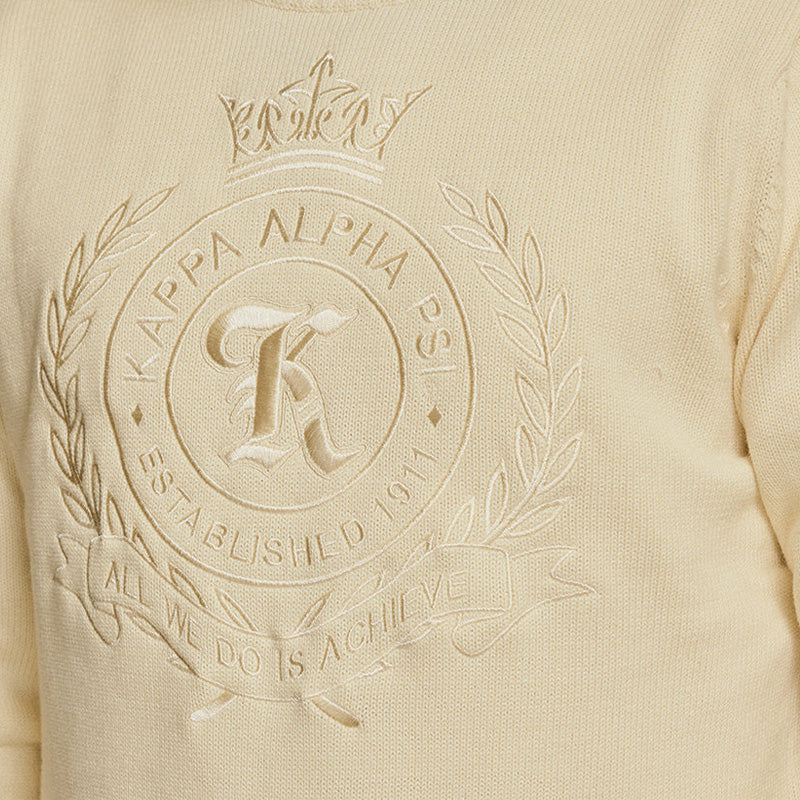 Close up cream color embroidery "Kappa Alpha Psi" Logo