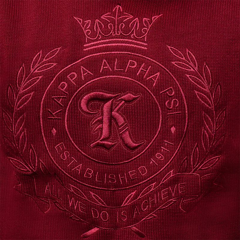 Close up maroon color embroidery "Kappa Alpha Psi" Logo