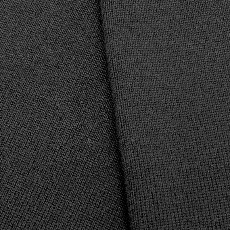 Close-up of black cardigan fabric, showcasing high-quality knit material for custom cardigans tailored to group or organizational orders