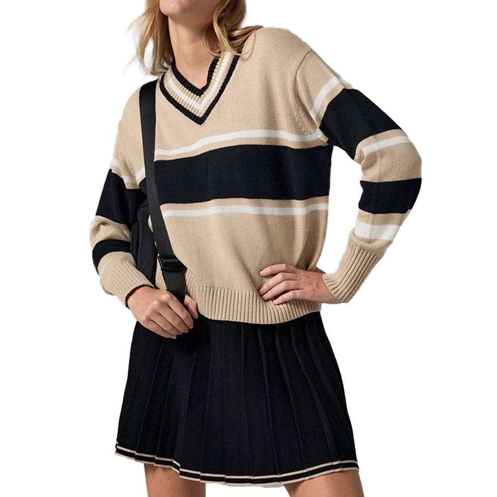 Custom Striped V - Neck Women Sweater - PG7252
