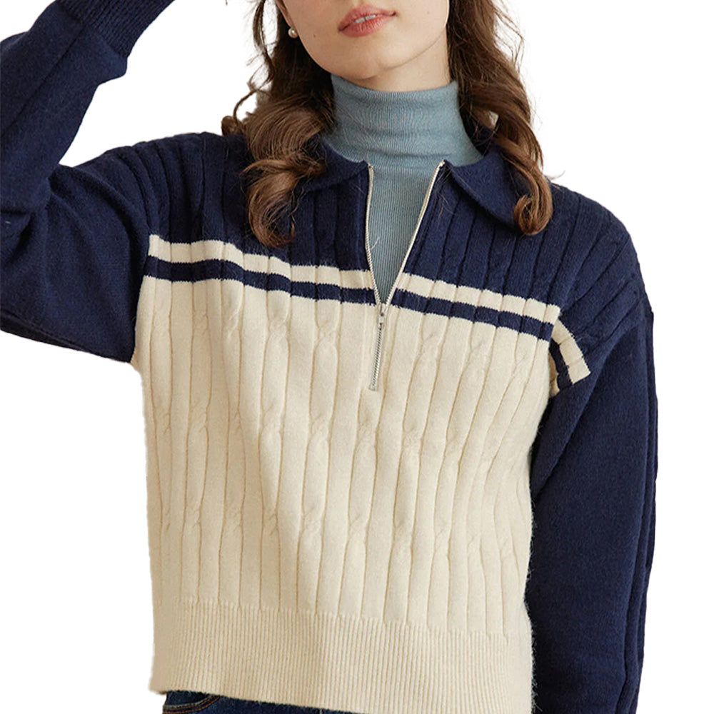 Custom Striped Half-Zip Women Sweater - PG7261
