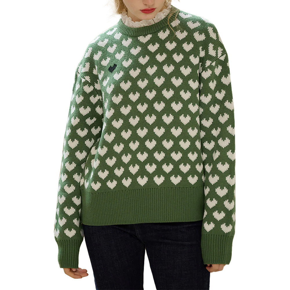 Custom Intarsia-Heart Pattern Women Sweater - PG7296
