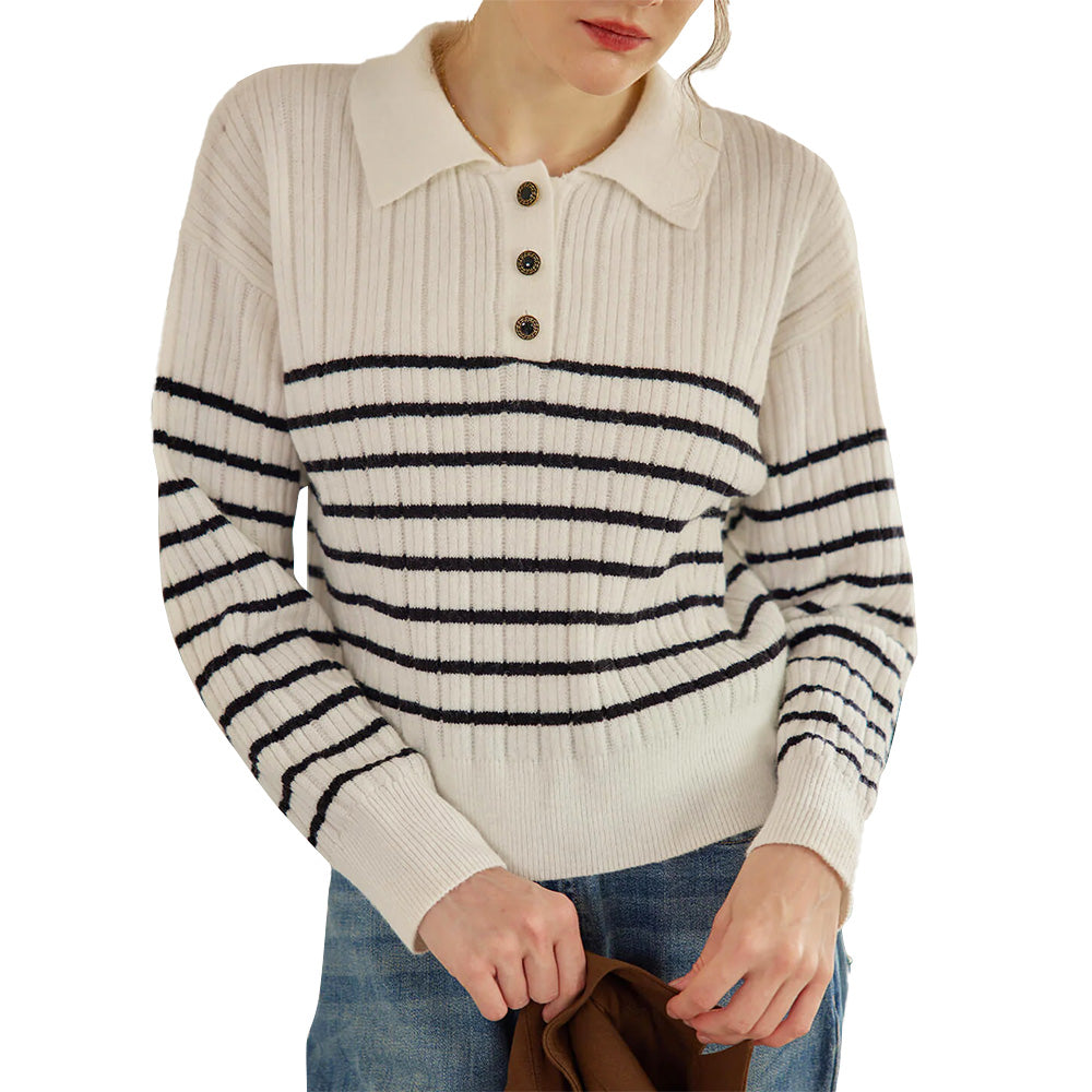 Custom Striped Collared Women Sweater - PG7297