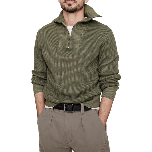 Custom Waffle-Knit Half-Zip Men Sweater - PG7265