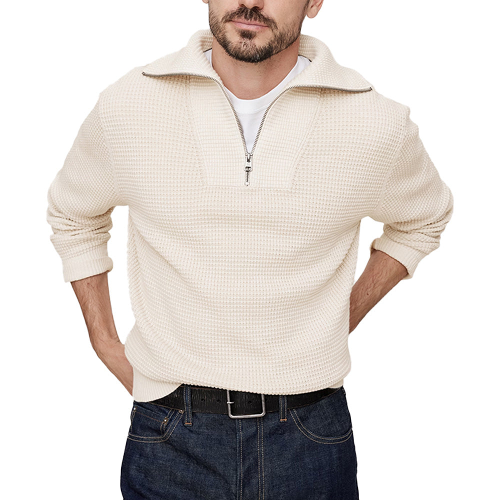 Custom Waffle-Knit Half-Zip Men Sweater - PG7265