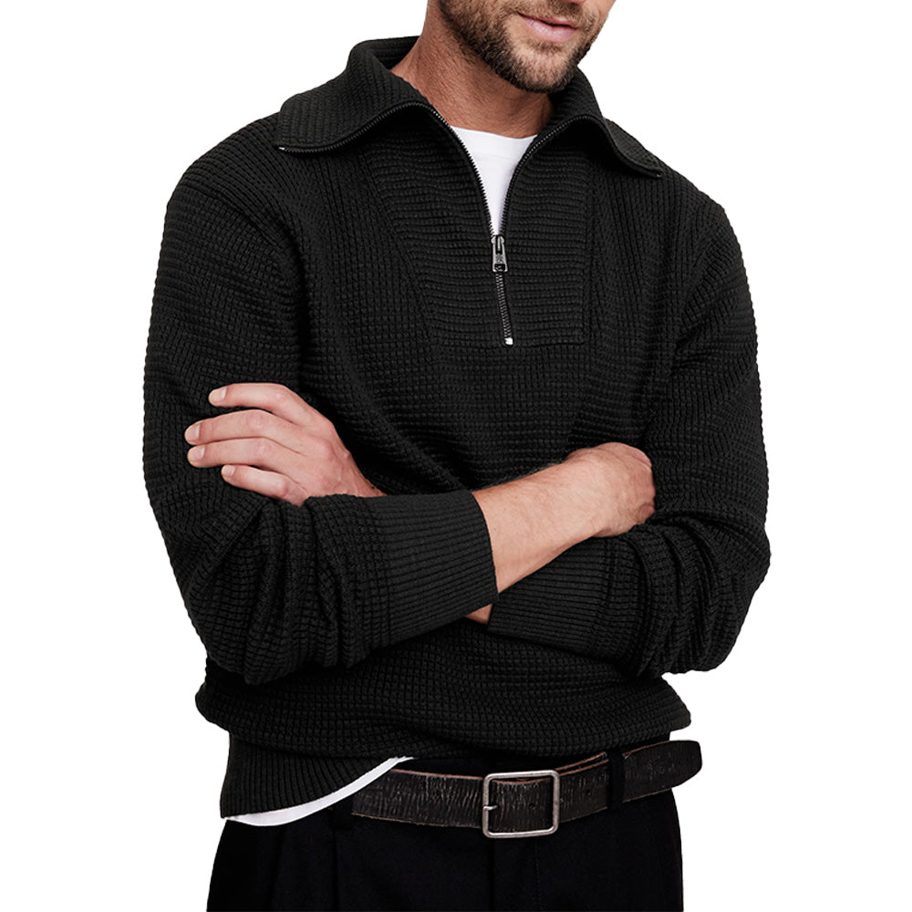 Custom Waffle-Knit Half-Zip Men Sweater - PG7265