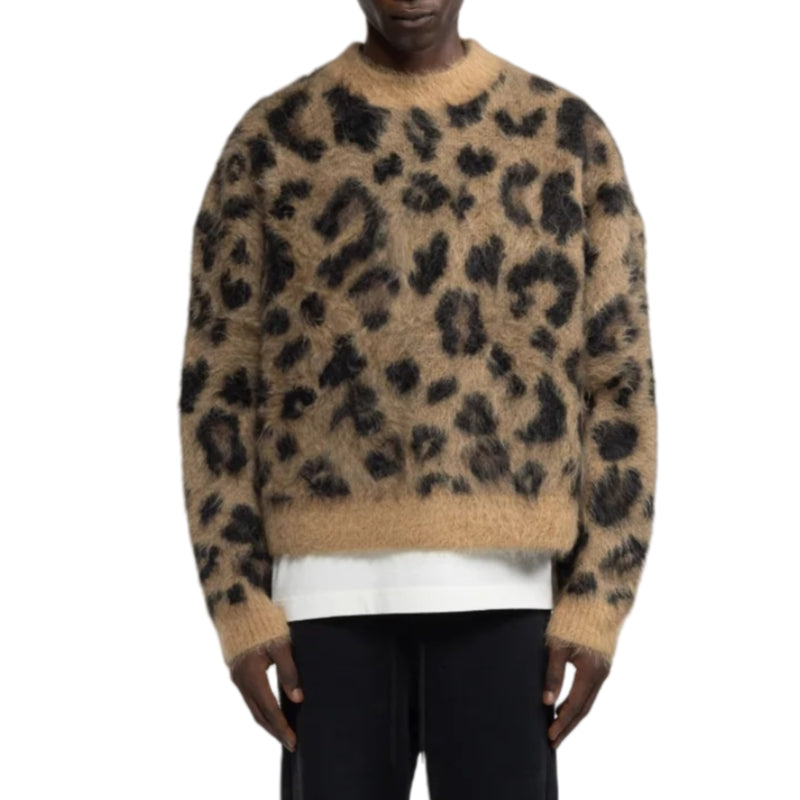 Custom Mohair Blend Leopard Print Men Knitwear - PG4012