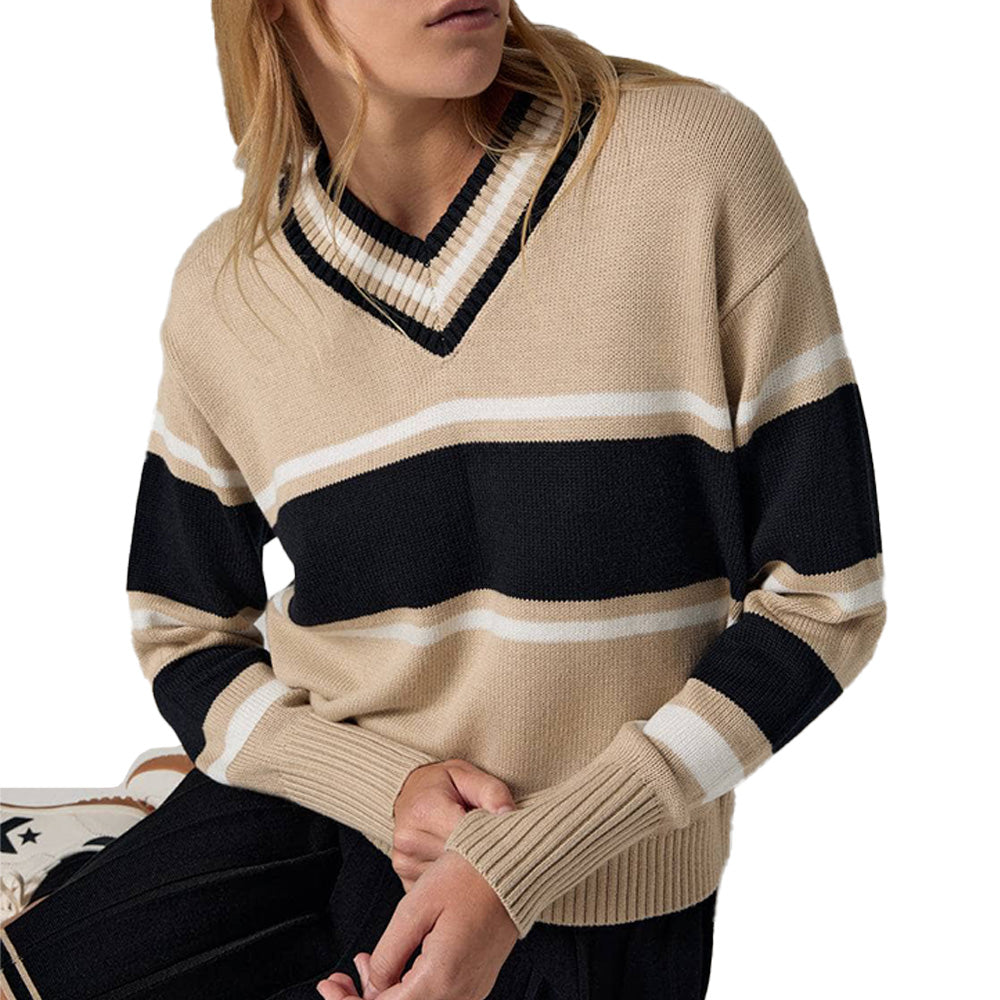 Custom Striped V - Neck Women Sweater - PG7252