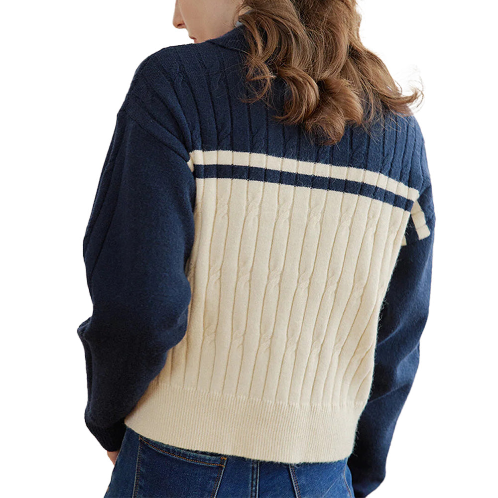 Custom Striped Half-Zip Women Sweater - PG7261