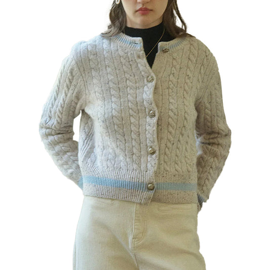 Custom Cable-Knit Button-Up Women Cardigan - PG7293
