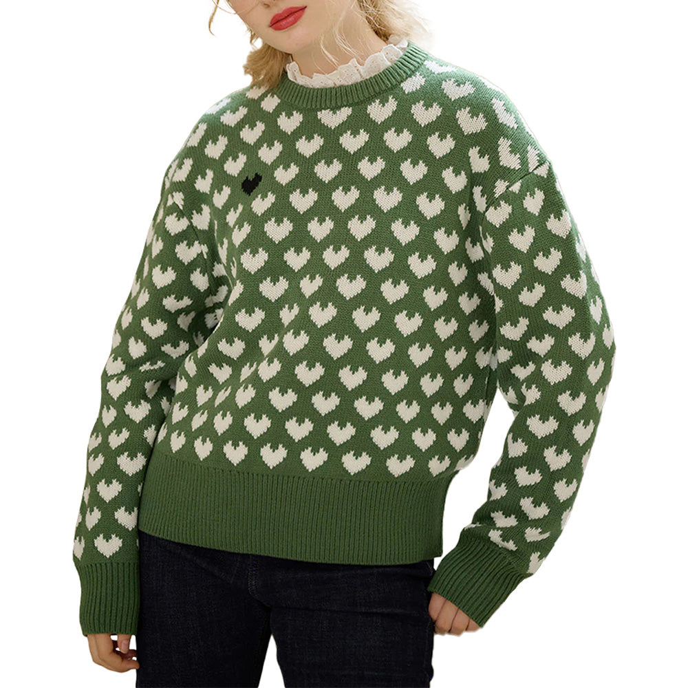 Custom Intarsia-Heart Pattern Women Sweater - PG7296