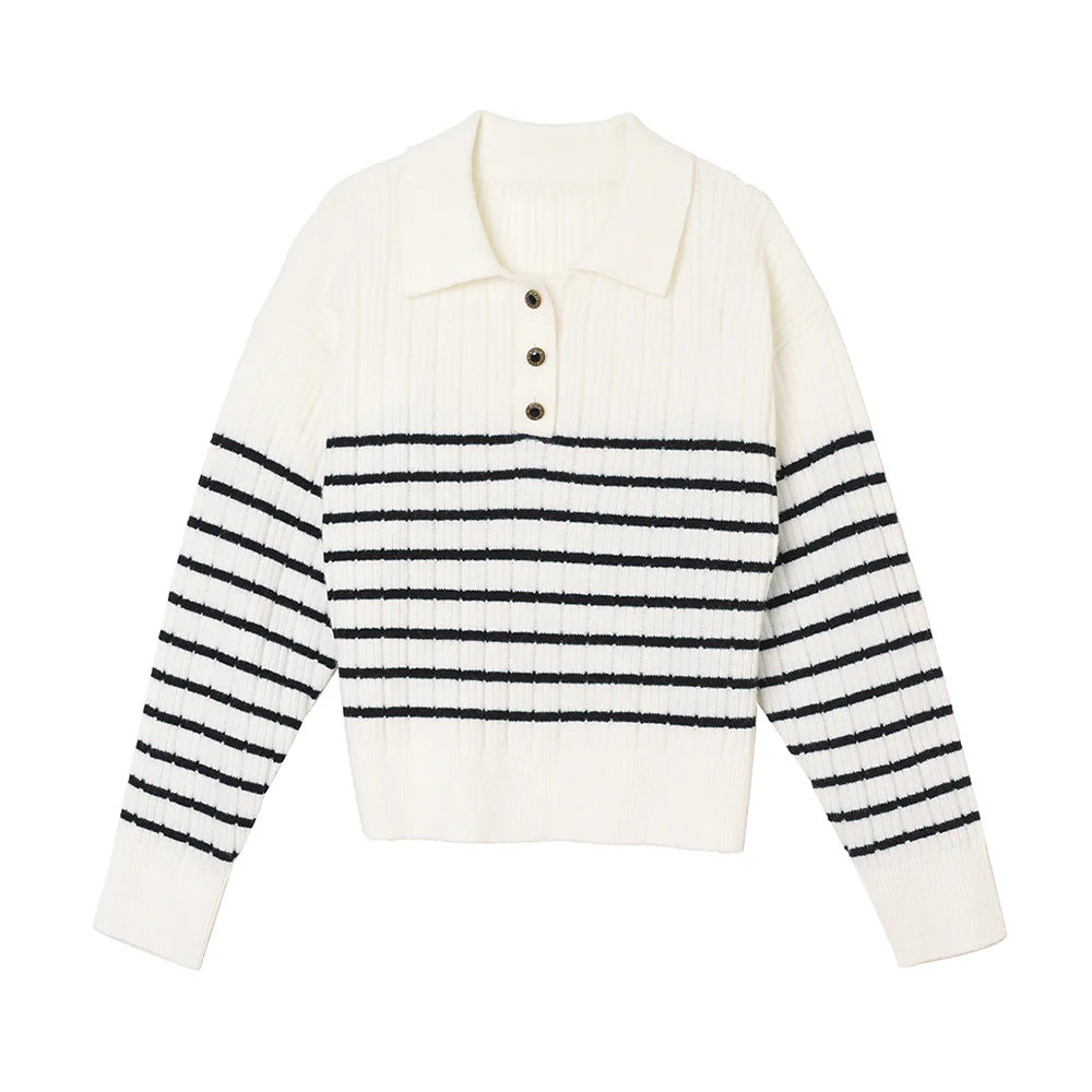 Custom Striped Collared Women Sweater - PG7297