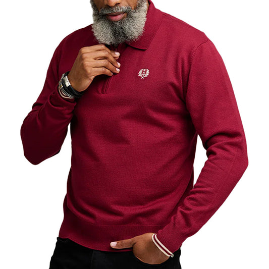 Custom maroon Greek sweater with Kappa Alpha Psi logo embroidery. Ideal for fraternity and sorority groups, available for bulk production