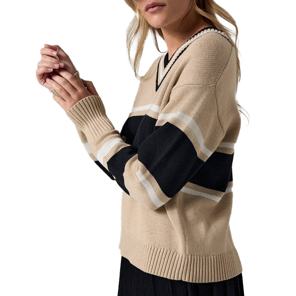 Custom Striped V - Neck Women Sweater - PG7252