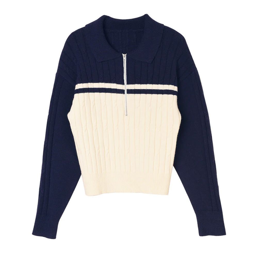 Custom Striped Half-Zip Women Sweater - PG7261