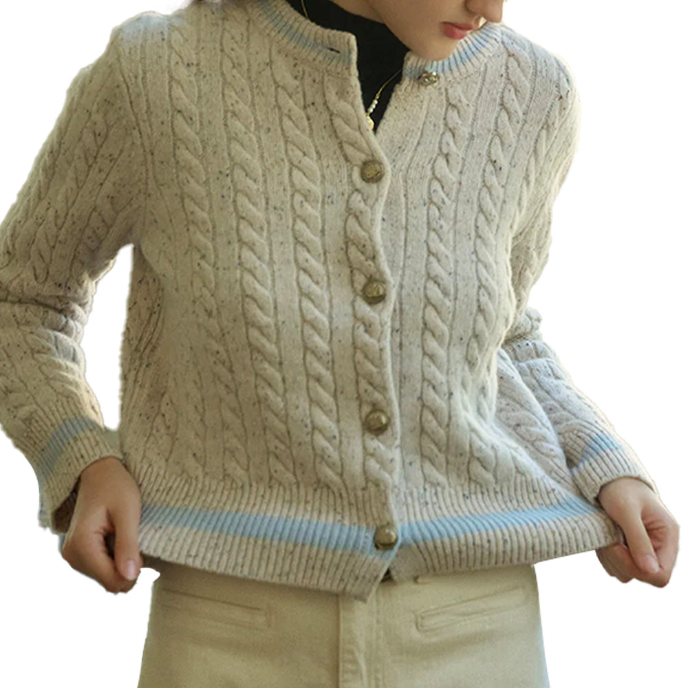 Custom Cable-Knit Button-Up Women Cardigan - PG7293