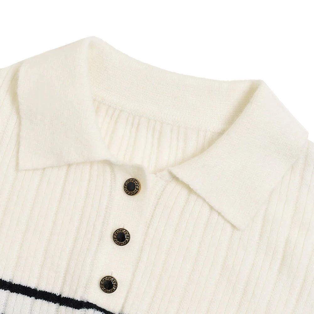 Custom Striped Collared Women Sweater - PG7297
