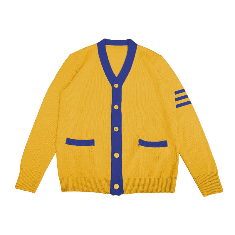 Yellow and blue custom letter cardigan for fraternity or group organizations