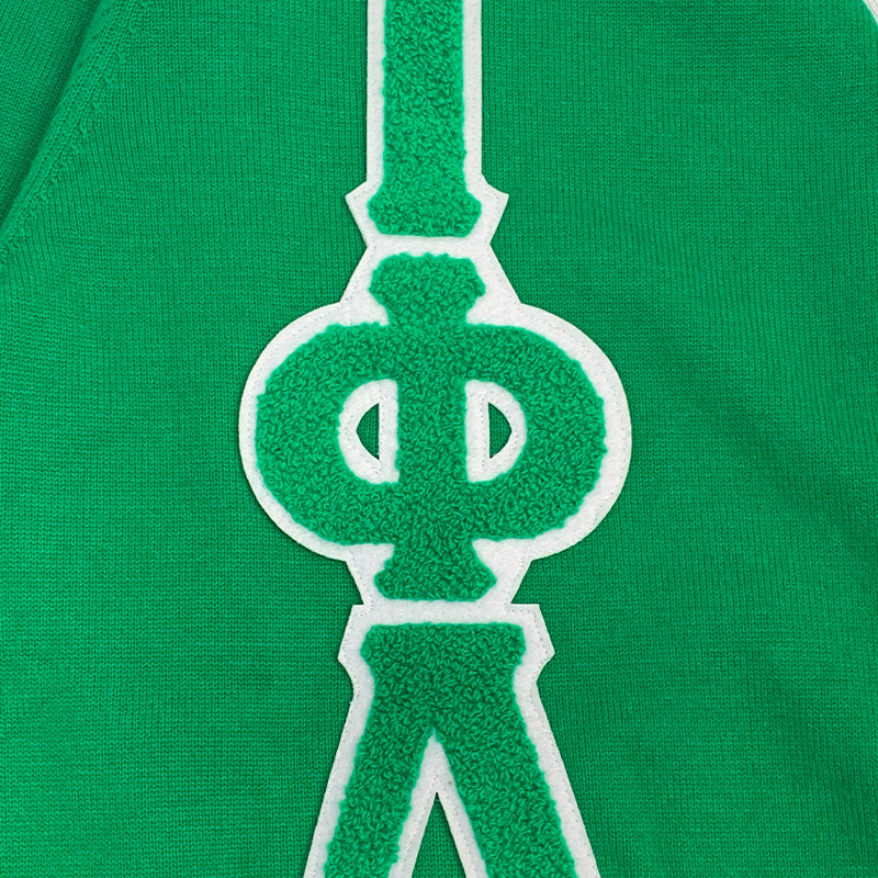 Chenille Embroidery Close-Up on Custom Iota Phi Lambda Cardigan