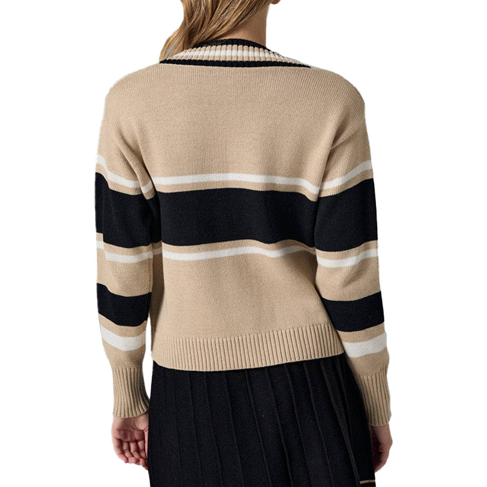 Custom Striped V - Neck Women Sweater - PG7252
