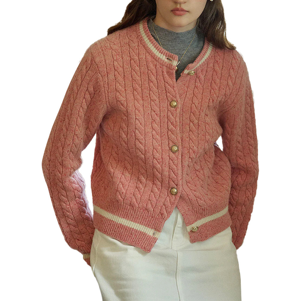 Custom Cable-Knit Button-Up Women Cardigan - PG7293