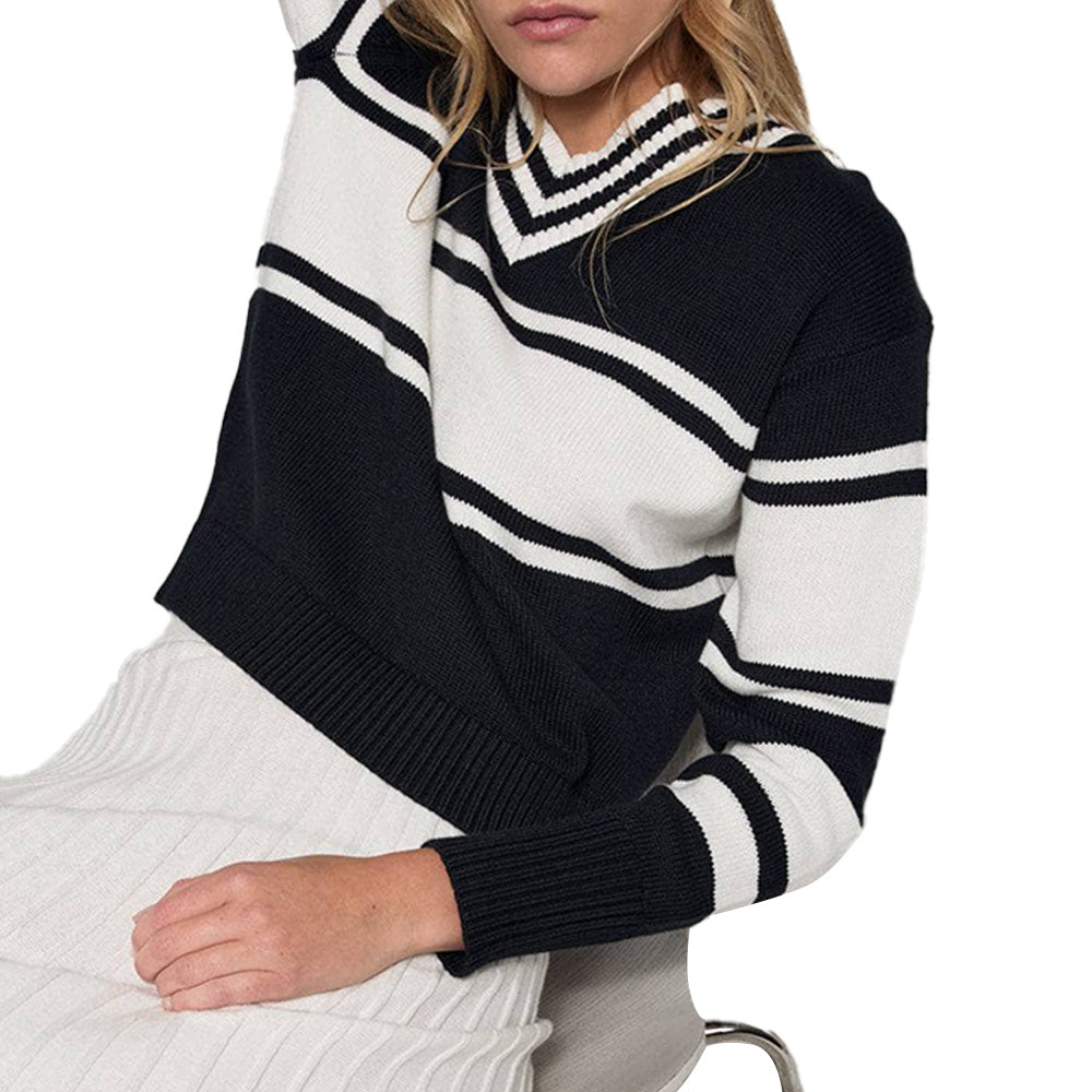 Custom Striped V - Neck Women Sweater - PG7252
