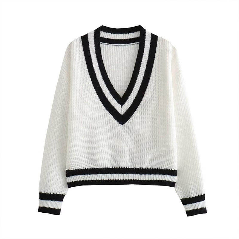 Custom V-neck Women's Knit Sweater-Knitwear Manufacturer