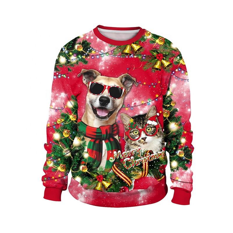 Custom oem Santa Funny Holiday Party Knitted Pullover jumpers Couple Knitted Xmas Brushed Deer unisex Ugly Christmas Sweater