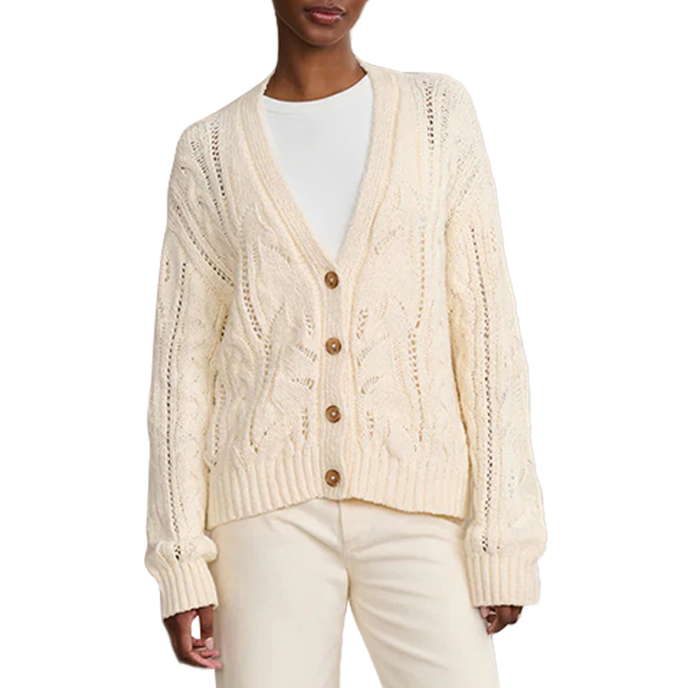 Long sleeve cream cardigan sweater with buttons, made by experienced women sweater manufacturer
