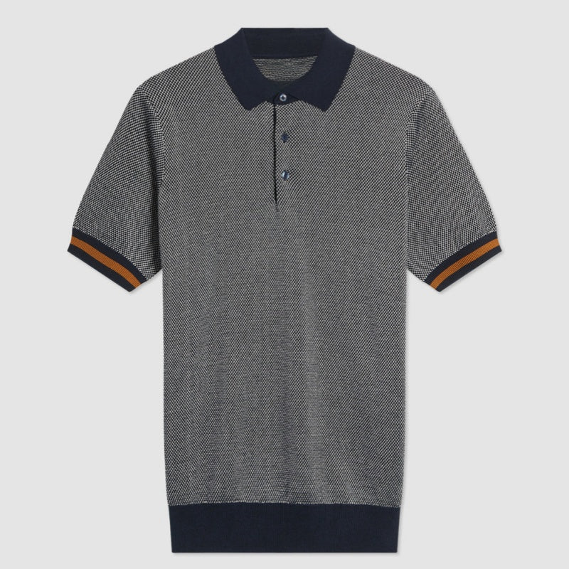 Men's Custom Polo Collar Knit Short Sleeve in grey with navy trim - front view
