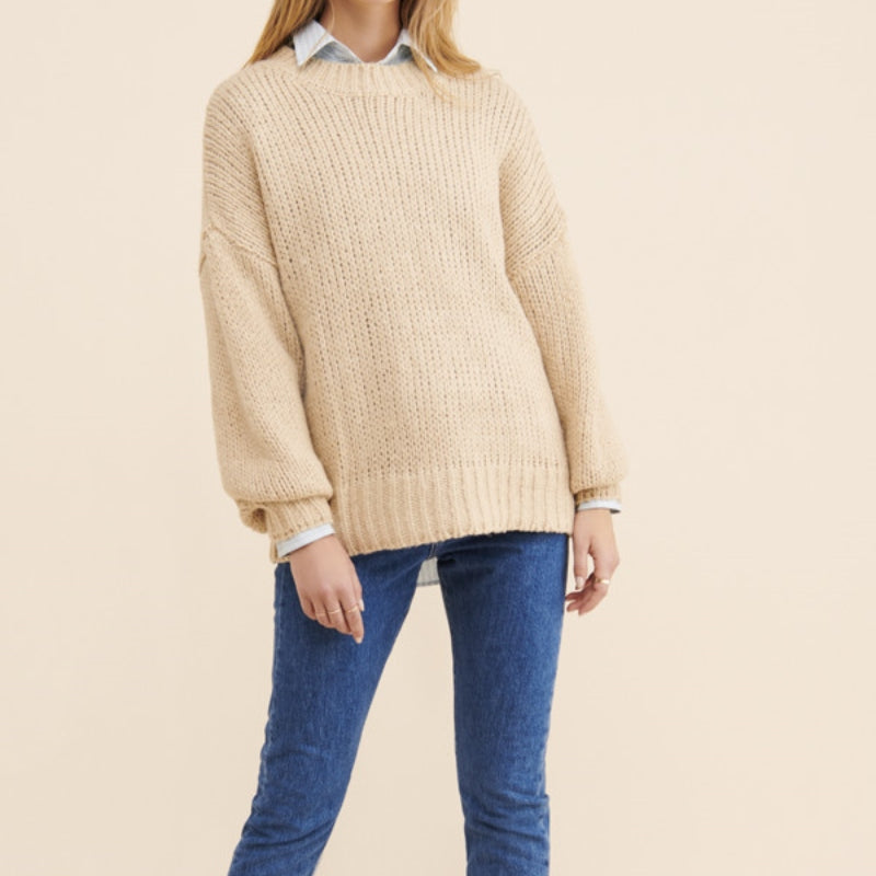 Custom Wool Cotton Crew Neck Women’s Knitted Sweater - Front View