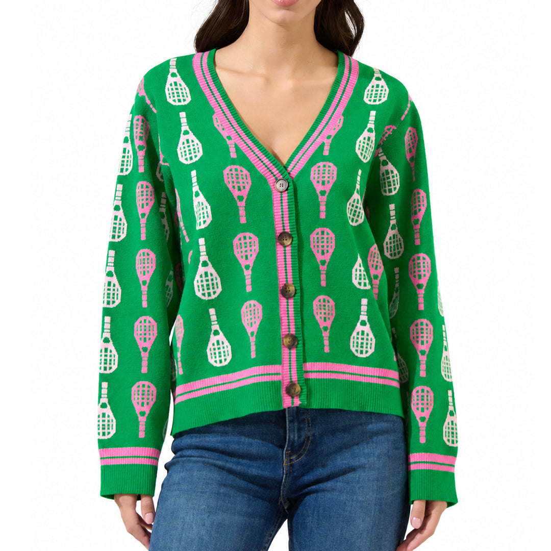 Custom Green Motif V-Neck Cardigan - PG10274