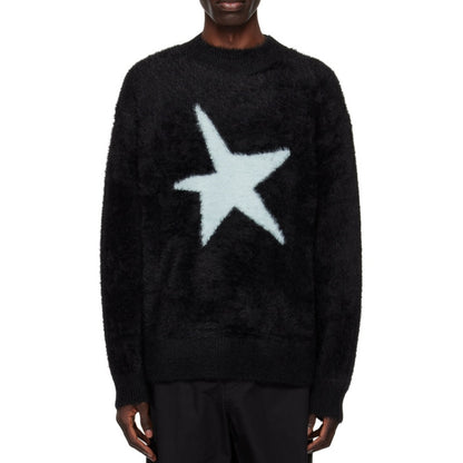 Front view of Men's Custom Cashmere Sweater with large star design on dark fabric, perfect for wholesale.