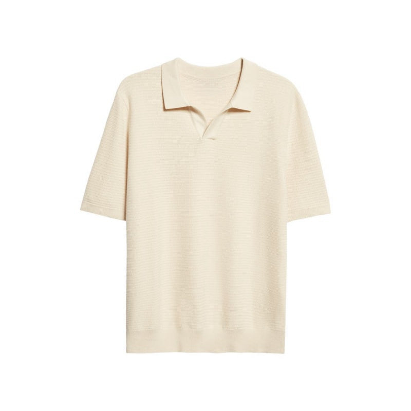 Custom plain knit short sleeve polo shirt for men, polo collar, in cream