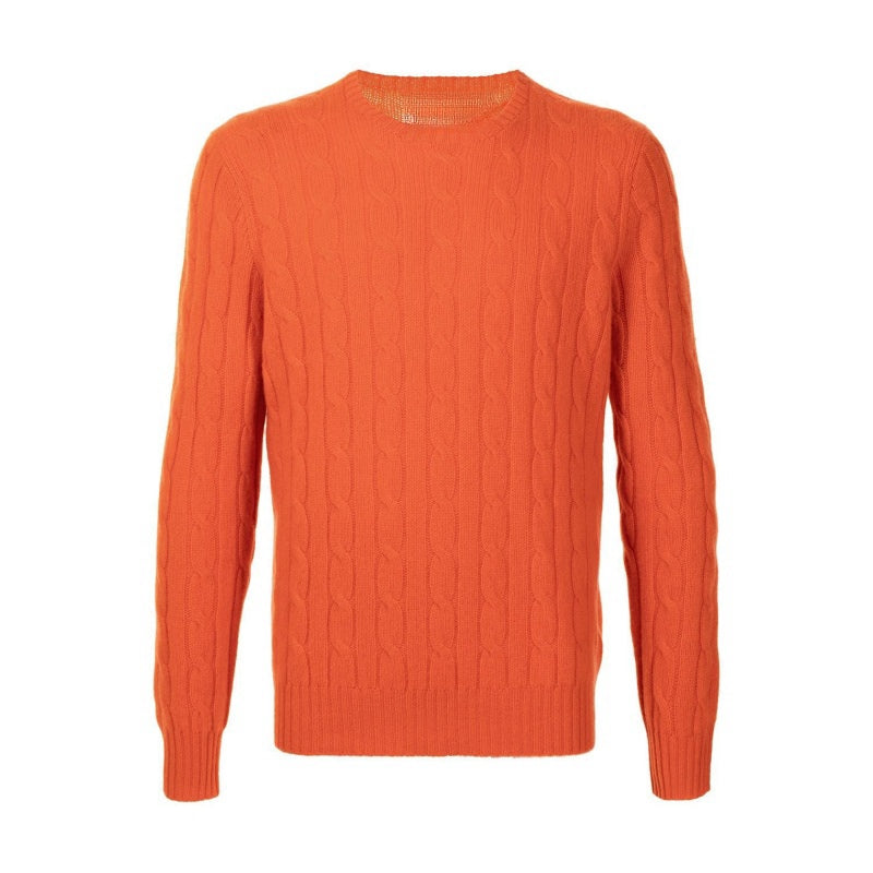 Orange Men's Custom Wool Blend Crew Neck Sweater isolated on white background