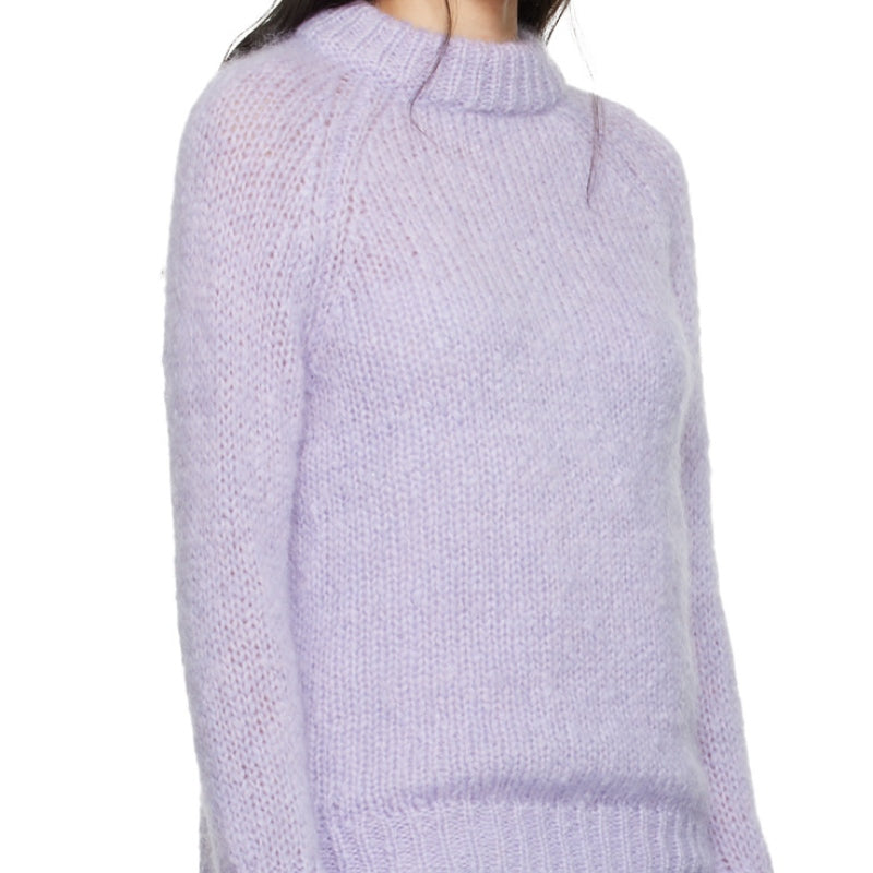 Elegant Custom Wool Crew Neck Women’s Knitted Sweater in Lavender - Side View