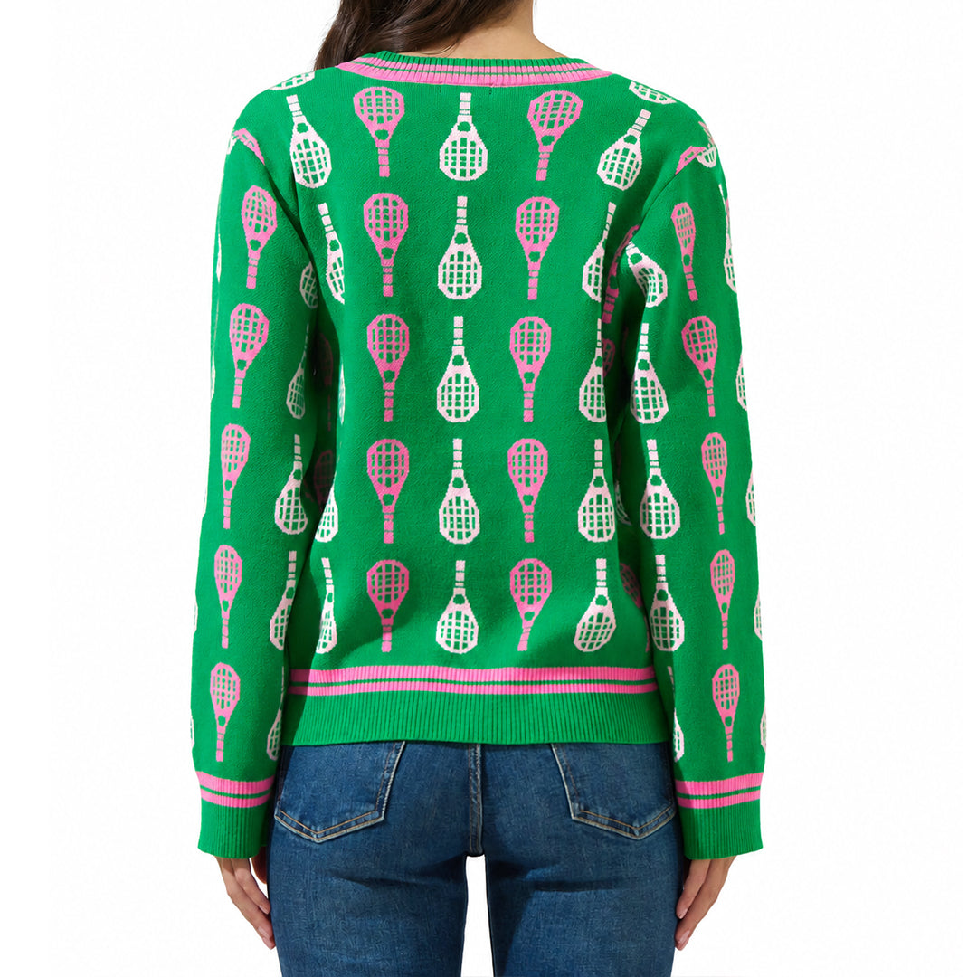 Custom Green Motif V-Neck Cardigan - PG10274