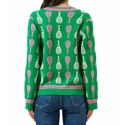 Custom Green Motif V-Neck Cardigan - PG10274