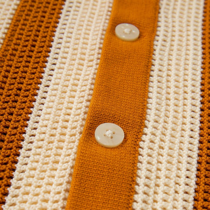 Men's Custom Striped Crochet Knit Polo Shirt | Short Sleeve