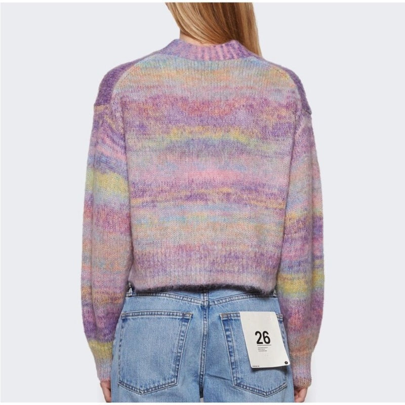 Custom Mohair Gradient Color Cardigan Short Bottom Women’s Knitted Sweater