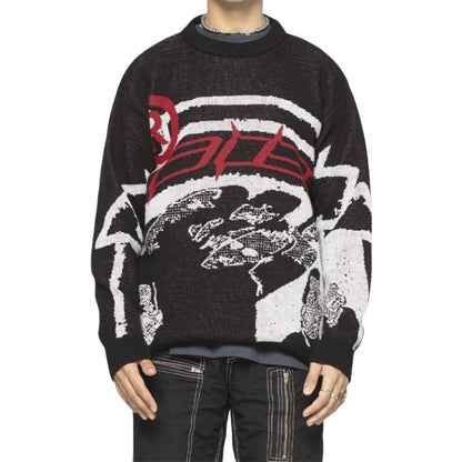 Wholesale Custom Men Knit Sweater Thick Jacquard Graffiti Round Neck Pullover Cotton Blend