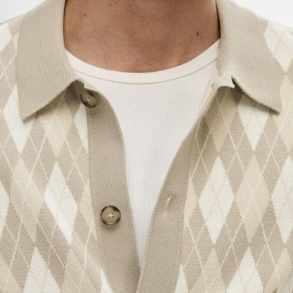Custom Argyle Knit Polo - Short Sleeve Men's Casual OEM/ODM Knitwear