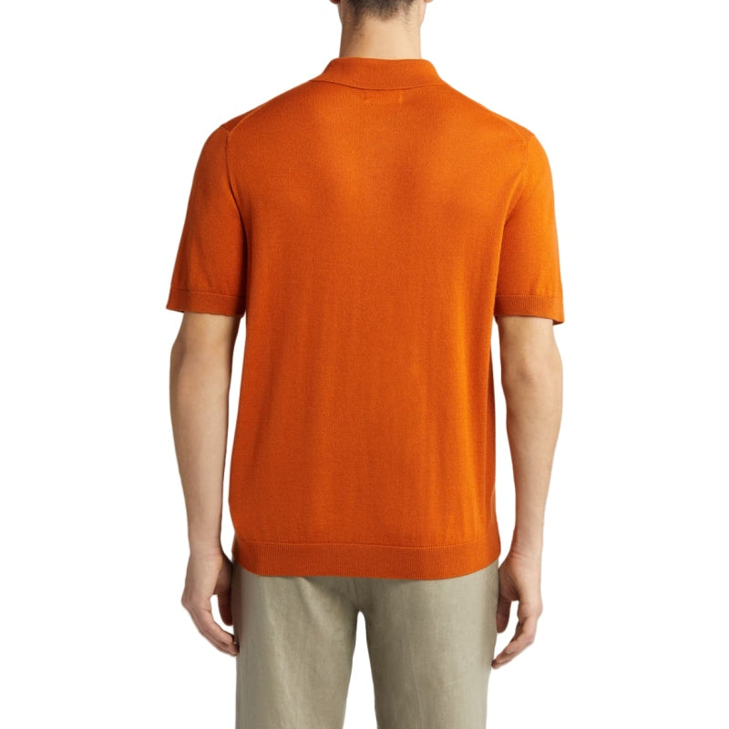 Back view of Men's Custom Woolen Blend Knit Polo, vibrant orange - OEM/ODM Knitwear