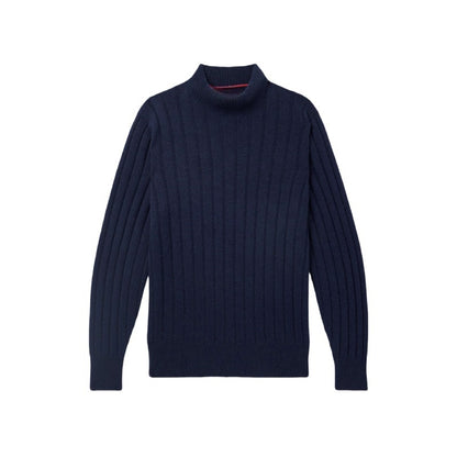 Elegant navy blue Men’s Crew Neck Cashmere Sweater, ideal for custom orders and wholesale.