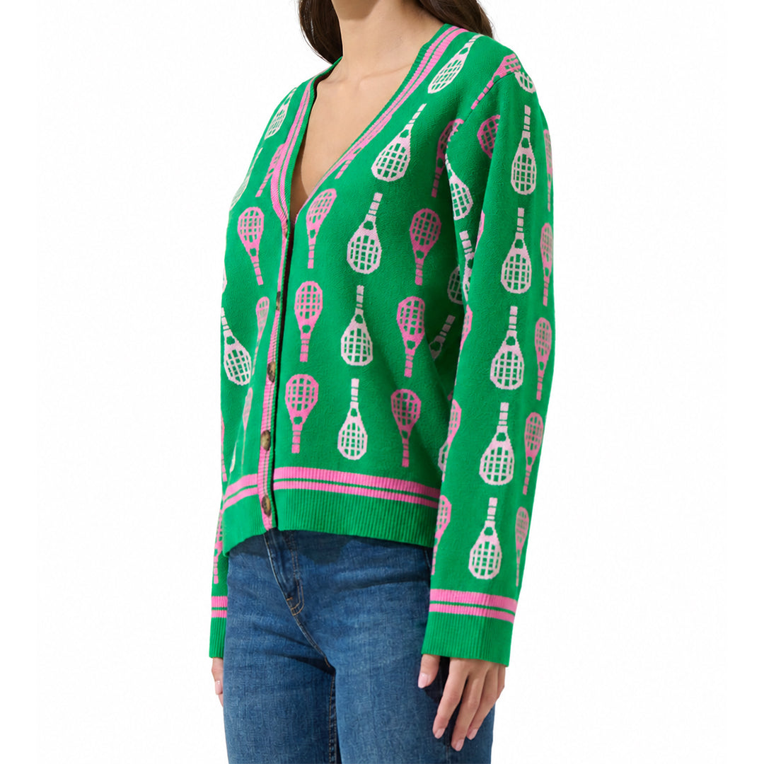 Custom Green Motif V-Neck Cardigan - PG10274