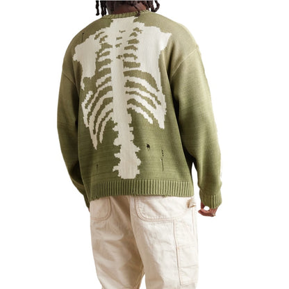 Wholesale Custom Men Knit Sweater Round Neck Oversize Skeleton Jacquard Pullover Cotton Blend