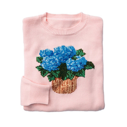 Custom Wool Blend Crew Neck Pullover Women’s Knitted Sweater - Folded View with Floral Embroidery