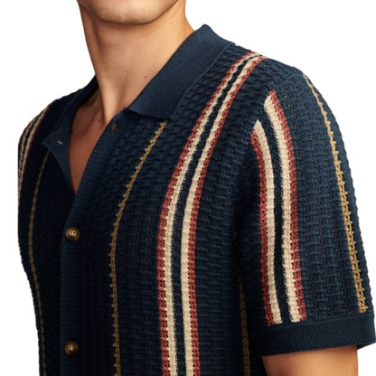 Custom Short Sleeve Polo Collar Striped Men's Knitwear